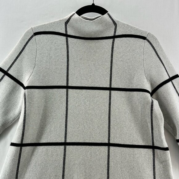 TAHARI Sweater Size M Windowpane Grid Mock Neck Cuffed 3/4 Sleeve Pullover White - Picture 6 of 11